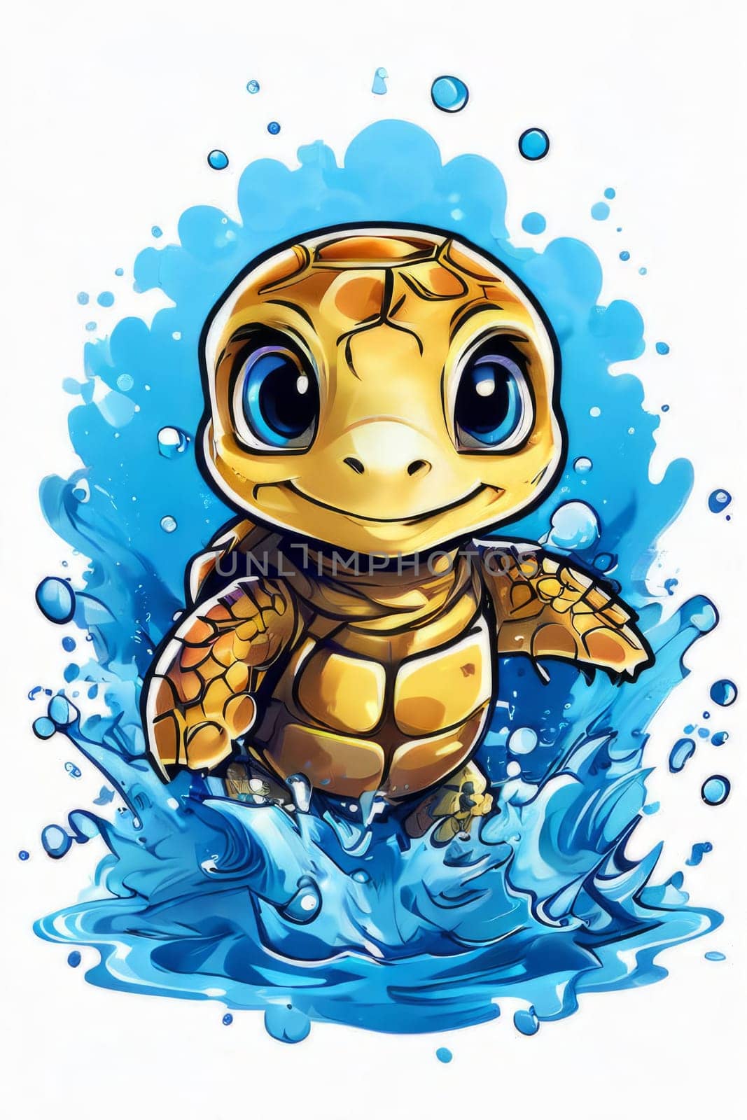 Turtle swimming in ocean, peacefully navigates its underwater world. For Tshirt design, fashion, clothing design, posters, postcards, other merchandise with marine theme, childrens books, tourism. by Angelsmoon