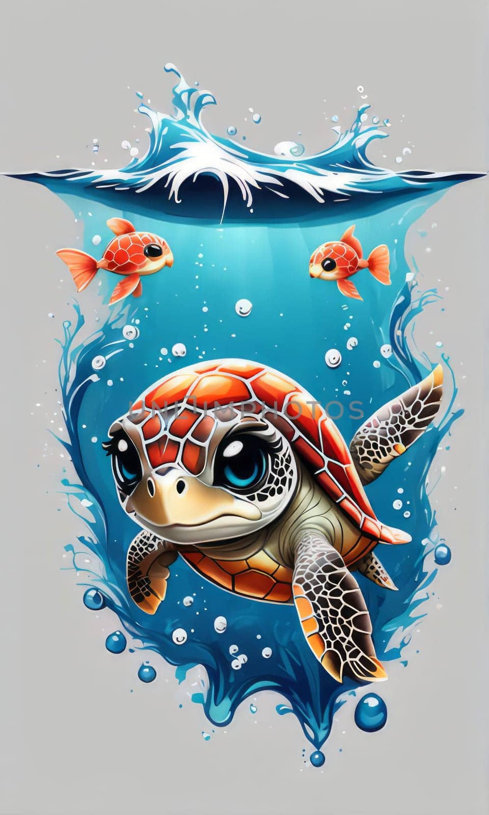 Turtle swimming in ocean, peacefully navigates its underwater world. For Tshirt design, fashion, clothing design, posters, postcards, other merchandise with marine theme, childrens books, tourism. by Angelsmoon