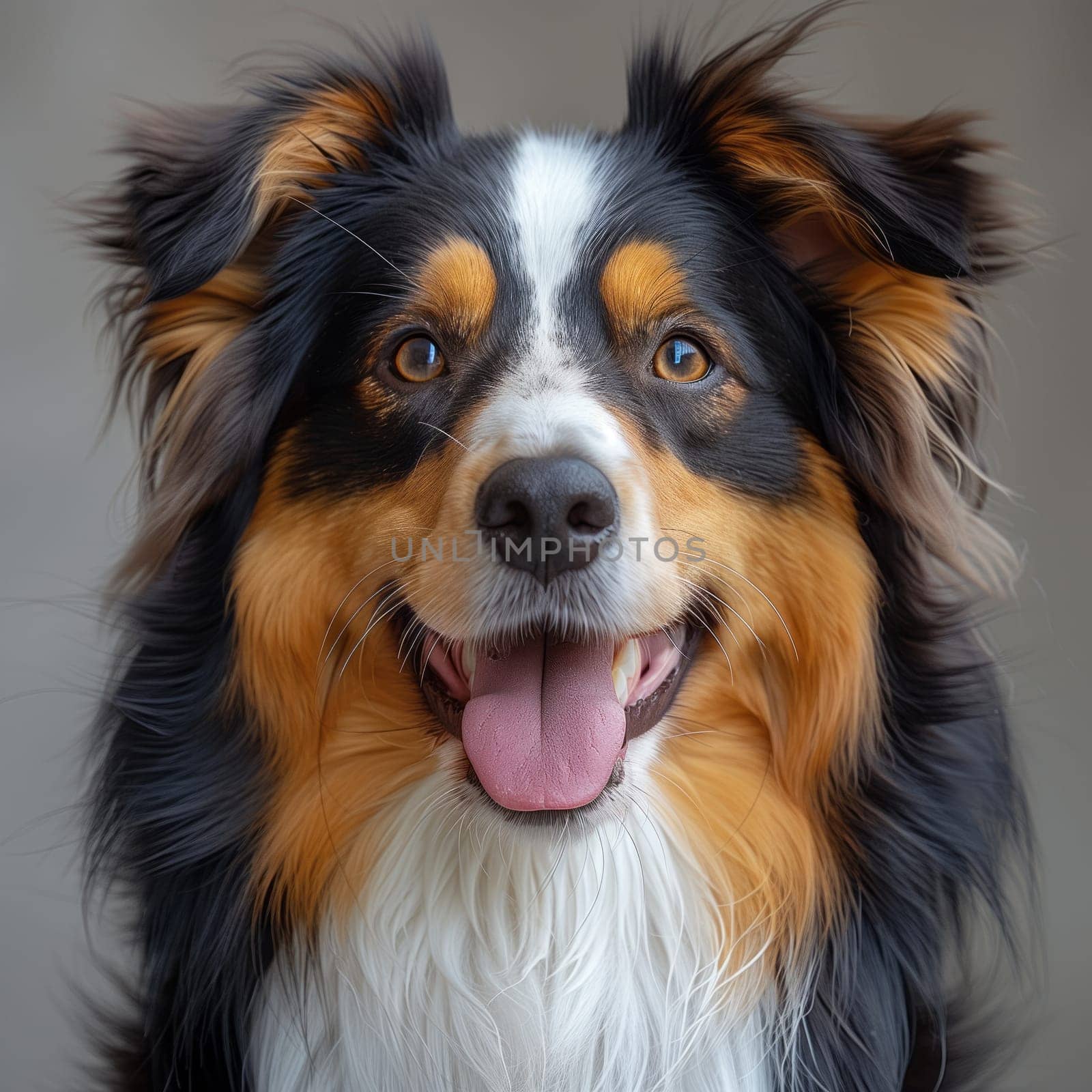 Closeup of a Dogs face with tongue out, showcasing its whiskers and snout by richwolf