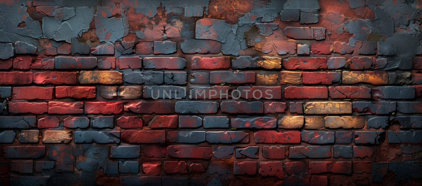 A visually striking display of brickwork art featuring a closeup of a brick wall with a vibrant magenta and electric blue pattern. Perfect for any event or visual arts display