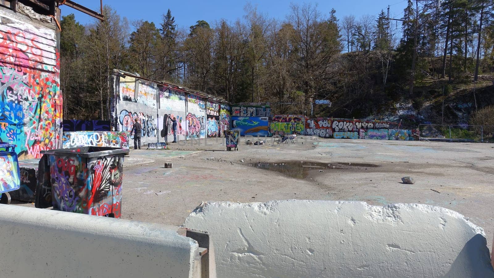 Stockholm, Snosatra, Sweden, May 08 2021. Graffiti exhibition on the outskirts of the city. During.