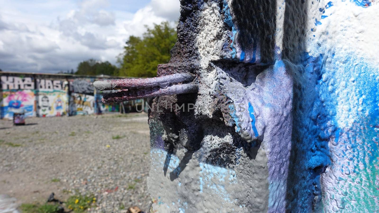 Stockholm, Snosatra, Sweden, May 23 2021. Graffiti exhibition on the outskirts of the city. Reinforcement.