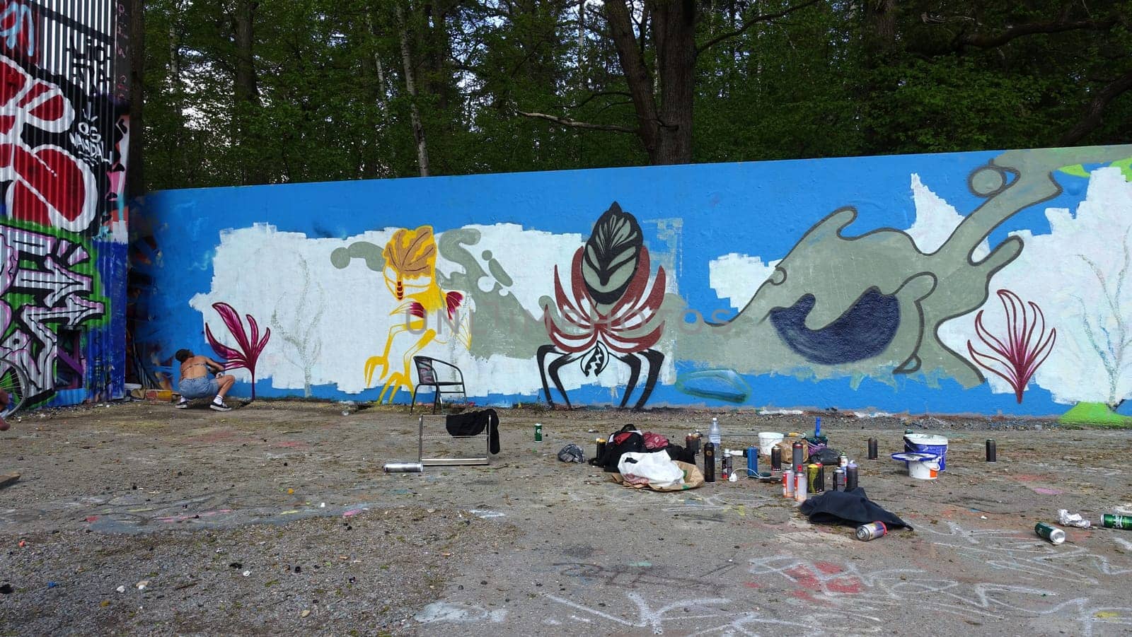 Stockholm, Snosatra, Sweden, May 23 2021. Graffiti exhibition on the outskirts of the city. During.