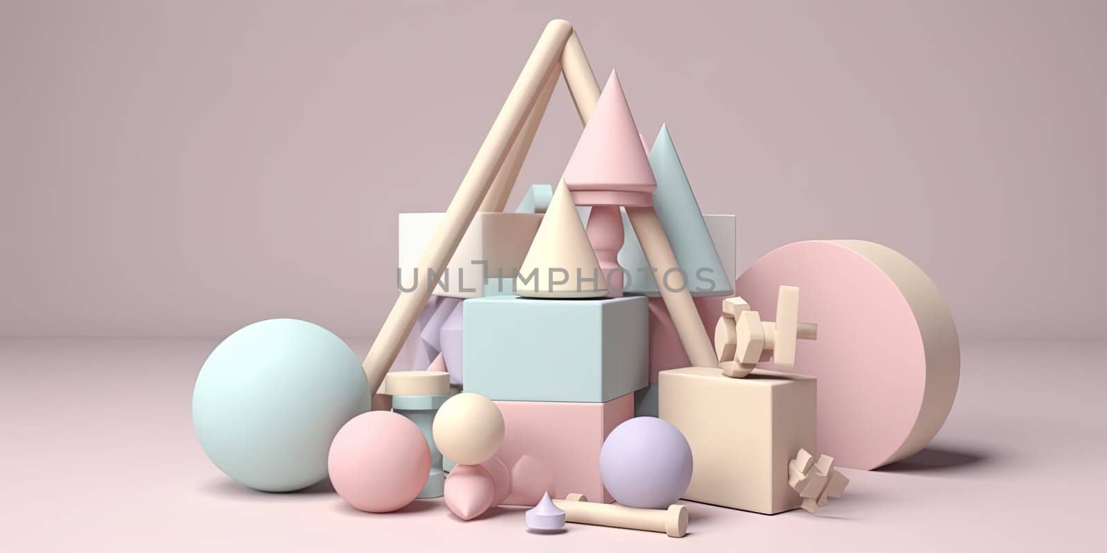 3D Illustration Sample Toys For Small Kids On A Pastel Background