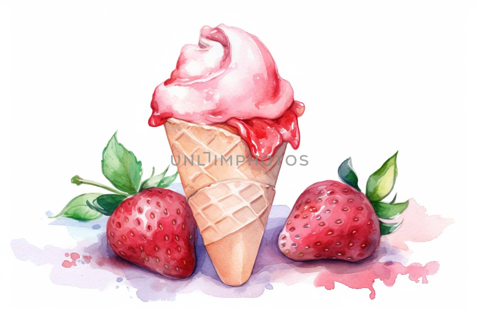 watercolor painting of ice cream with strawberry flavor by tan4ikk1