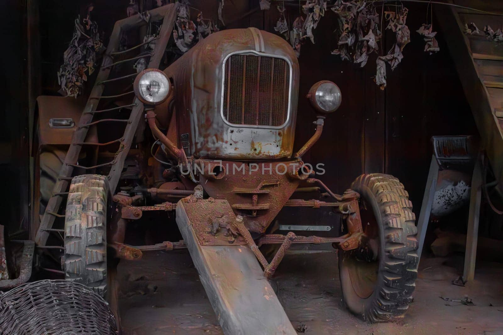 Old Barn with vintage tractor. High quality photo