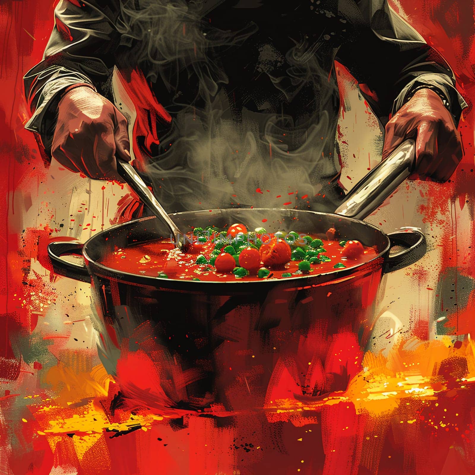 Hand stirring a pot of soup by Benzoix