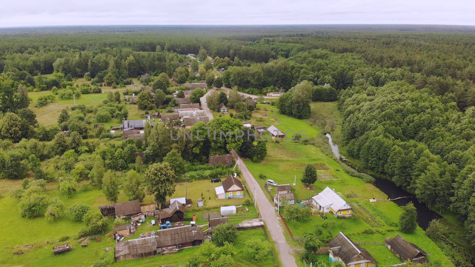 Lithuanian village aerial view on a summer day