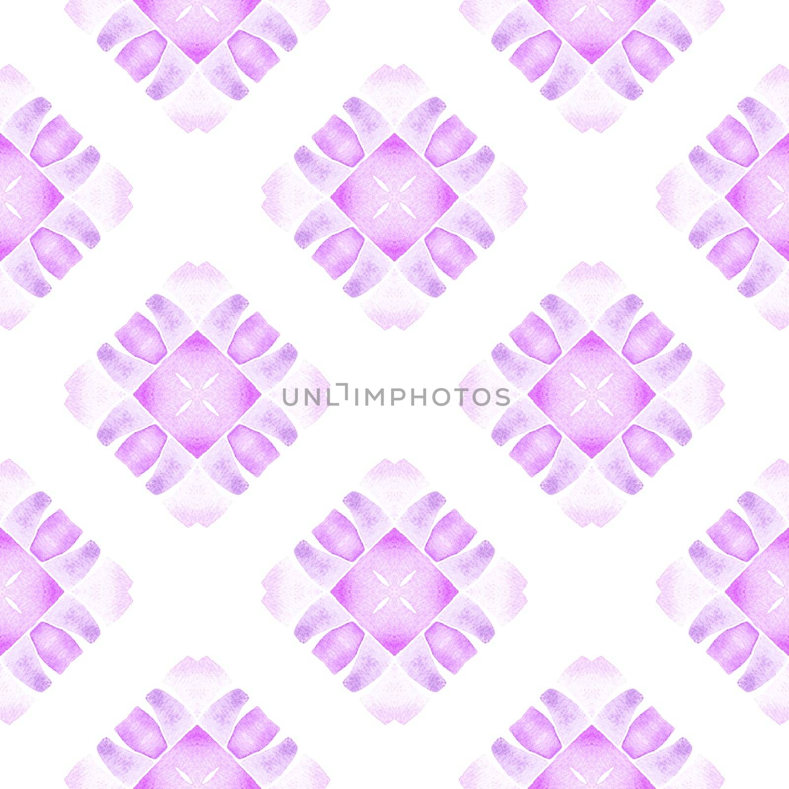 Textile ready unique print, swimwear fabric, wallpaper, wrapping. Purple terrific boho chic summer design. Green geometric chevron watercolor border. Chevron watercolor pattern.