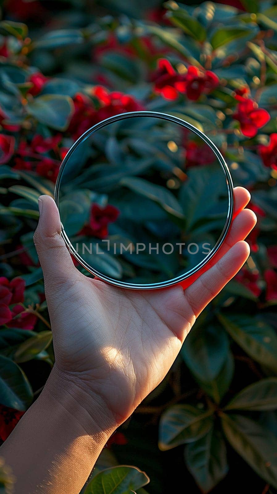 Hand holding a compact mirror, reflecting beauty and self-reflection.