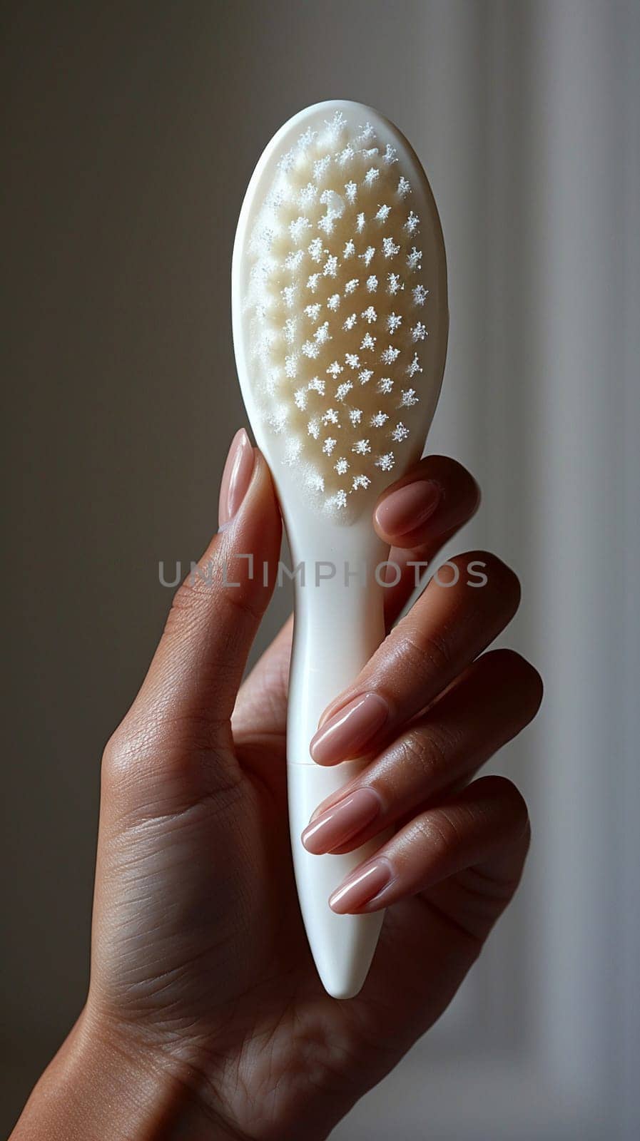 Hand holding a facial cleansing brush, symbolizing deep cleansing and skincare.