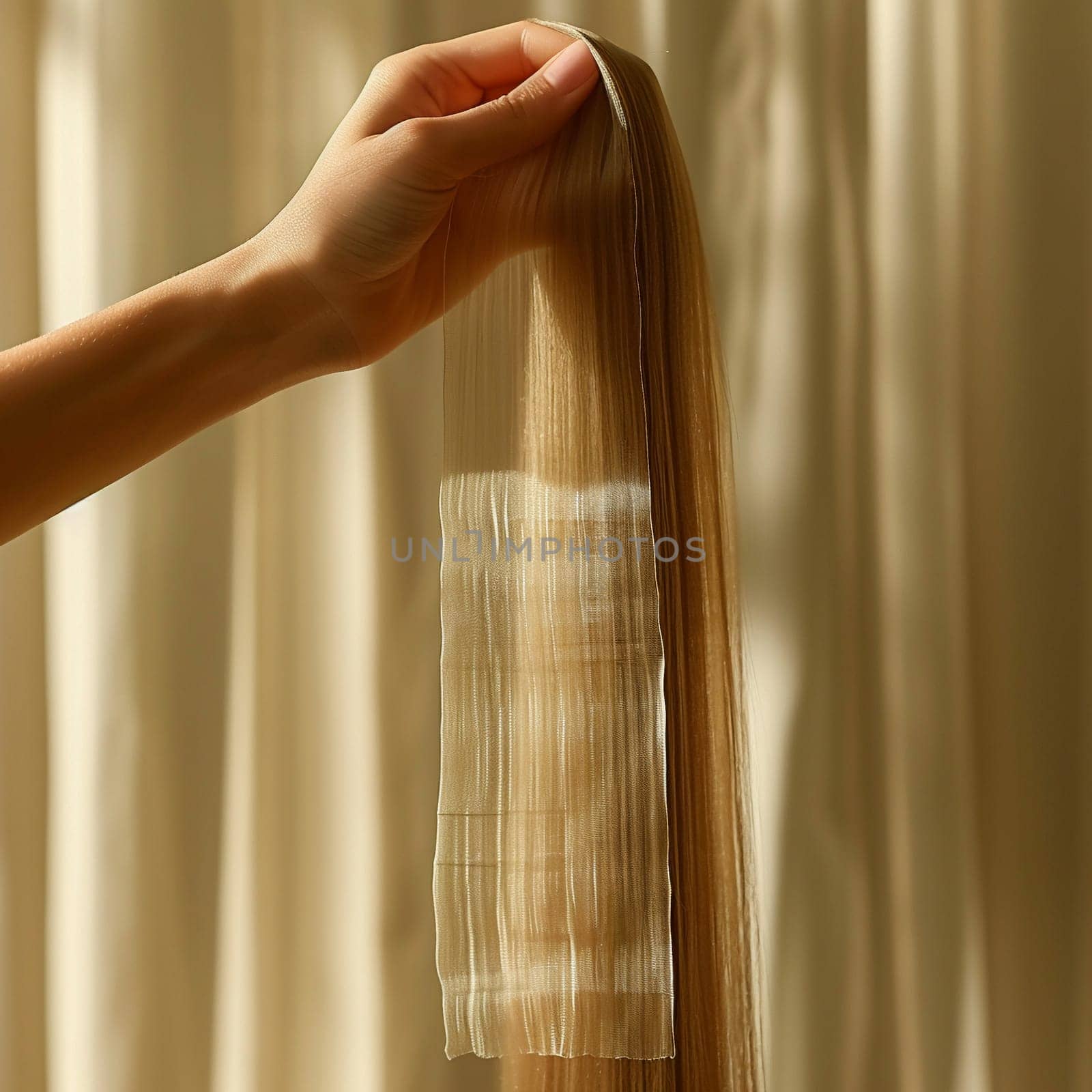 Hand holding a silk hair wrap, representing hair protection and beauty routines.