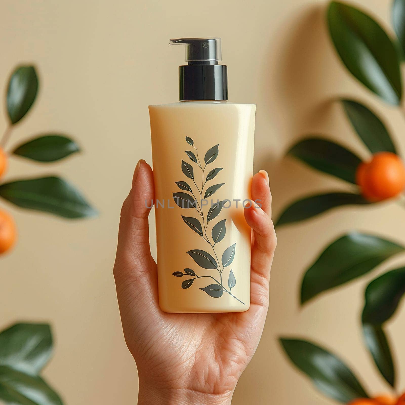 Hand holding a skincare product with eco-friendly packaging, symbolizing sustainable beauty.