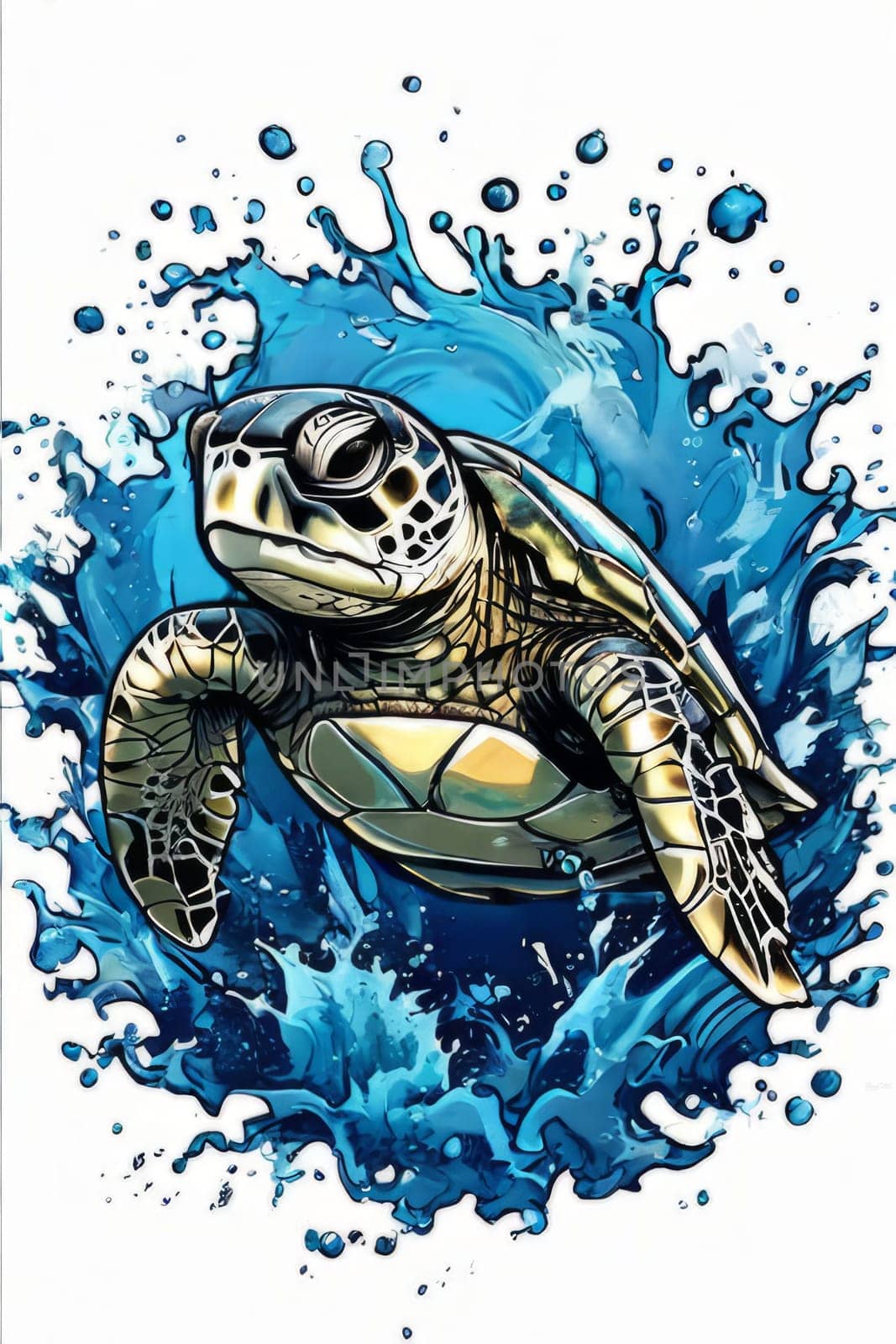 Image of sea turtle on white background. For educational materials for kids, game design, animated movies, tourism, stationery, Tshirt design, posters, postcards, childrens books