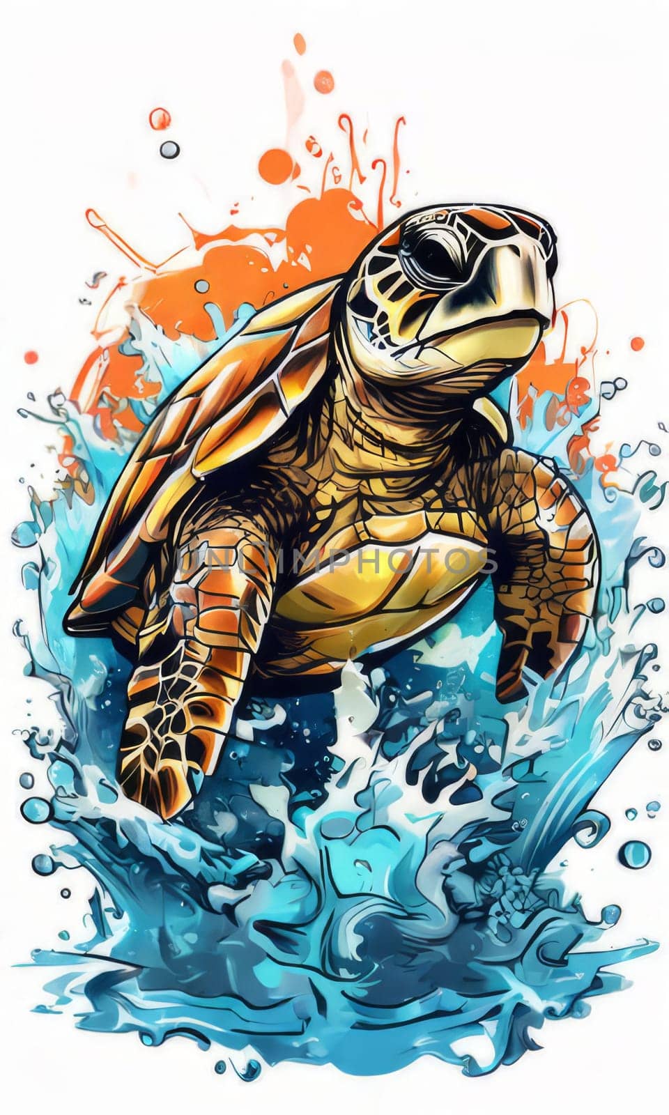 Image of sea turtle on white background. For educational materials for kids, game design, animated movies, tourism, stationery, Tshirt design, posters, postcards, childrens books. by Angelsmoon