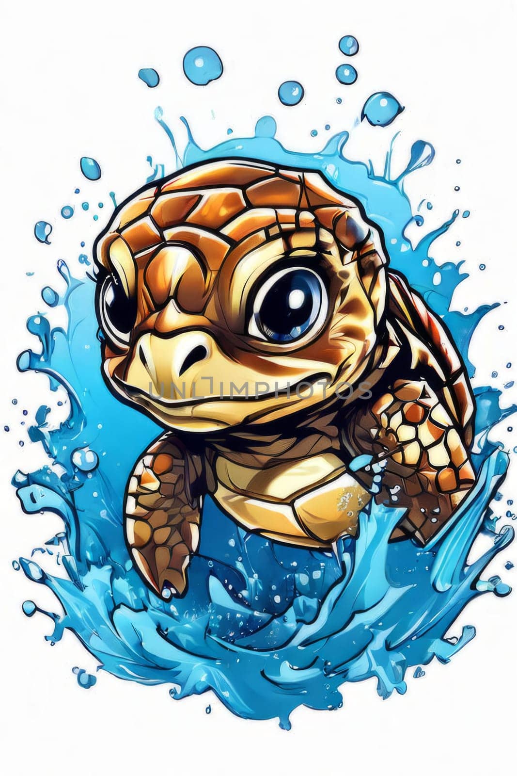 Image of sea turtle on white background. For educational materials for kids, game design, animated movies, tourism, stationery, Tshirt design, posters, postcards, childrens books