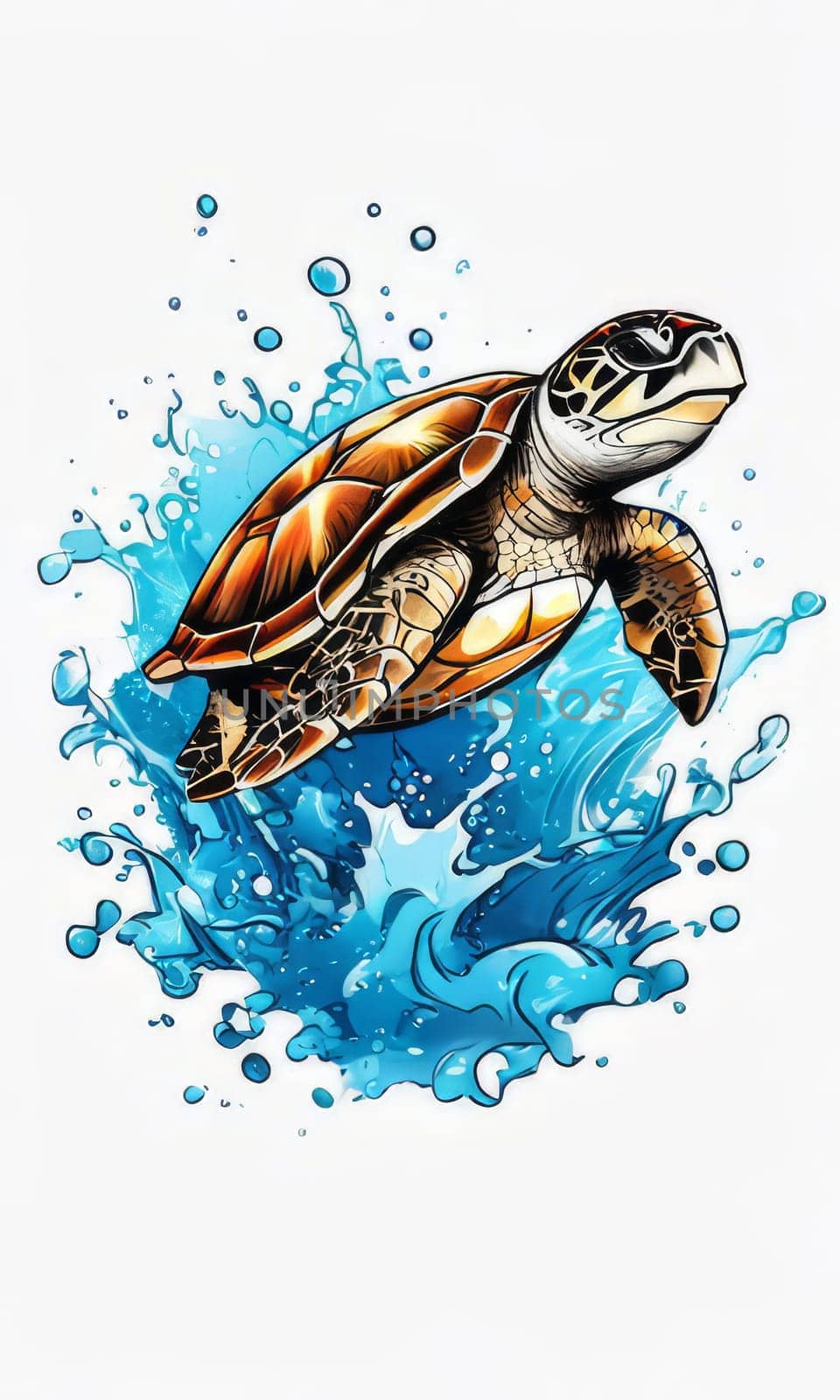 Image of sea turtle on white background. For educational materials for kids, game design, animated movies, tourism, stationery, Tshirt design, posters, postcards, childrens books