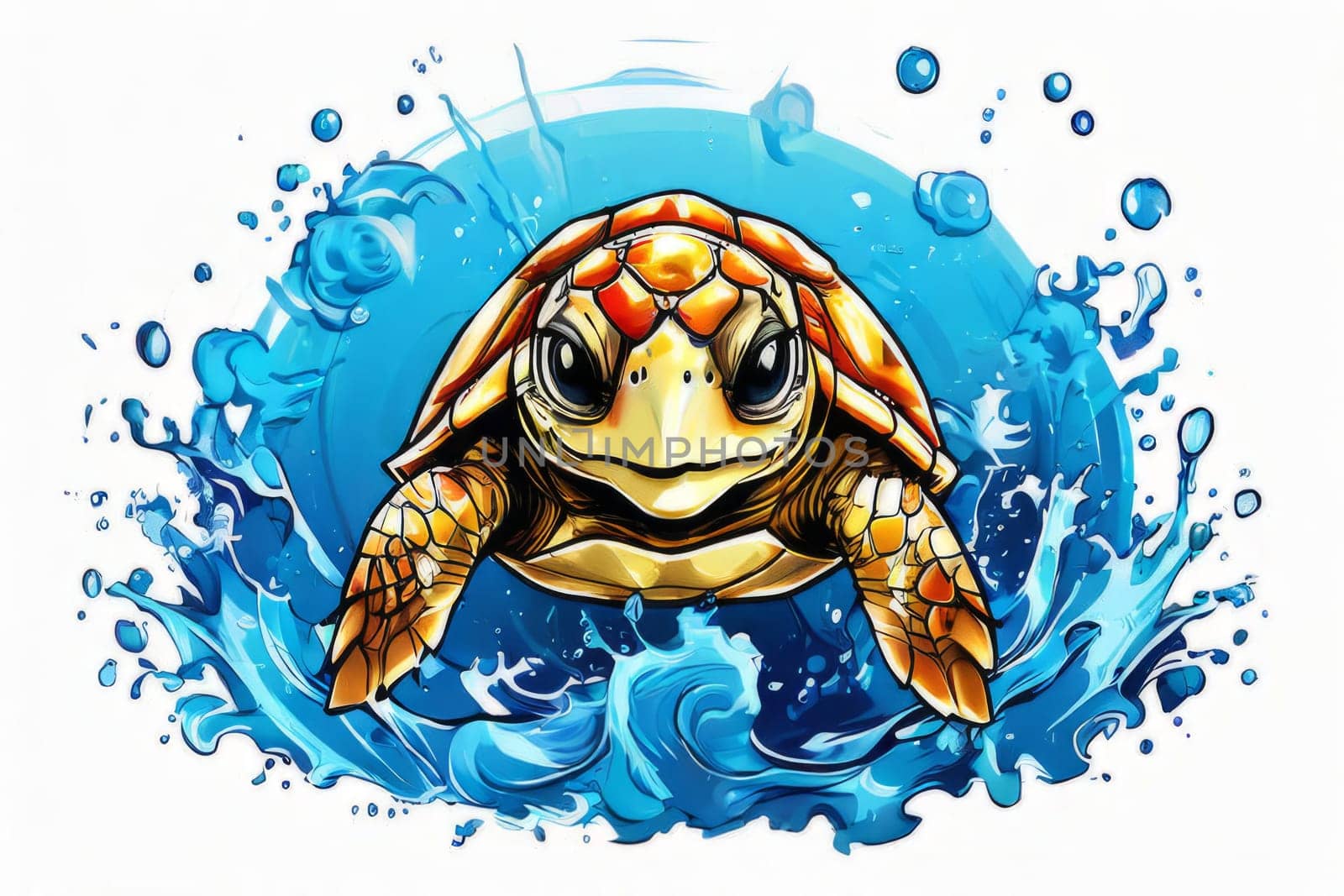 Image of sea turtle on white background. For educational materials for kids, game design, animated movies, tourism, stationery, Tshirt design, posters, postcards, childrens books