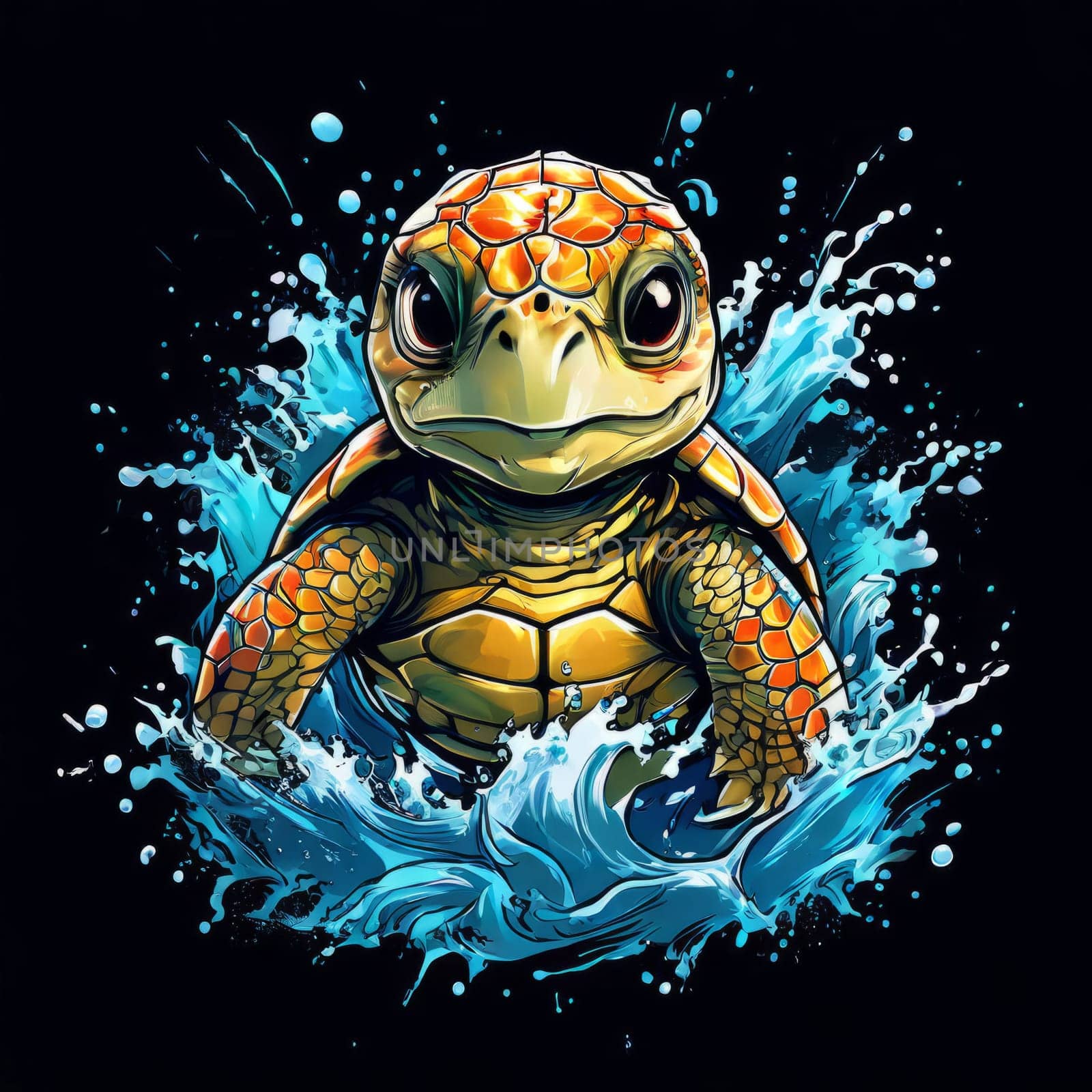 Majestic sea turtle gracefully gliding through crystal-clear waters of ocean. For educational materials for kids, game design, animated movies, tourism, stationery, Tshirt design, clothing design