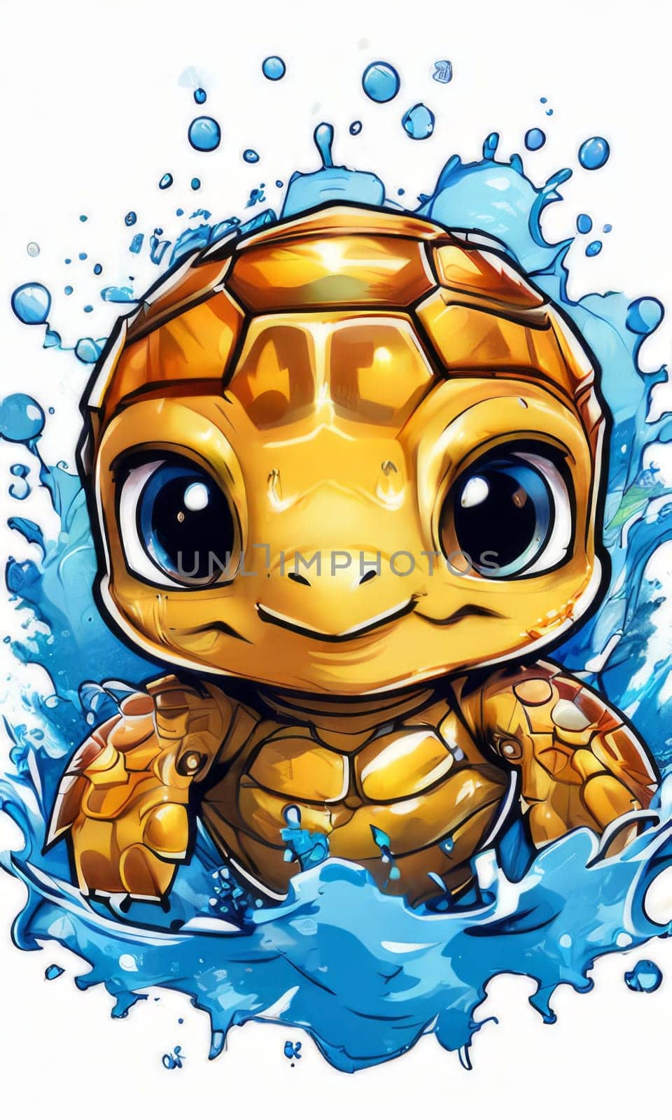 Image of sea turtle on white background. For educational materials for kids, game design, animated movies, tourism, stationery, Tshirt design, posters, postcards, childrens books