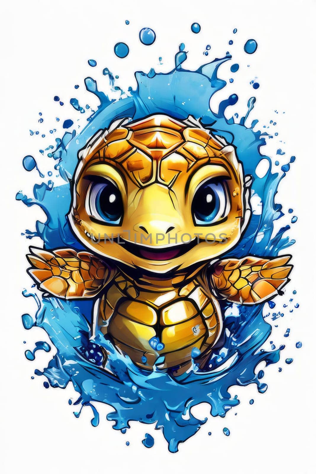 Turtle moves gracefully through water, its movements fluid, effortless. For fashion, clothing design, animal themed clothing advertising, as illustration for interesting clothing style, Tshirt design