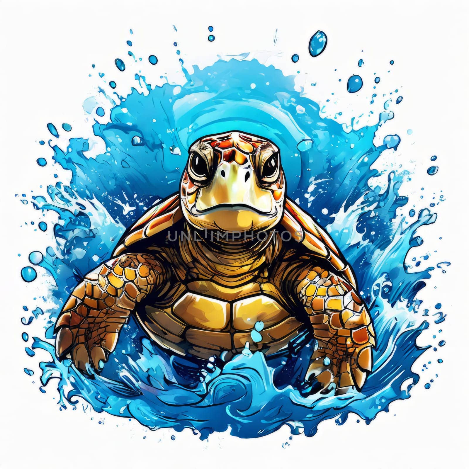 Turtle gracefully swimming in water. For educational materials for kids, game design, animated movies, tourism, stationery, Tshirt design, posters, postcards, childrens books. by Angelsmoon