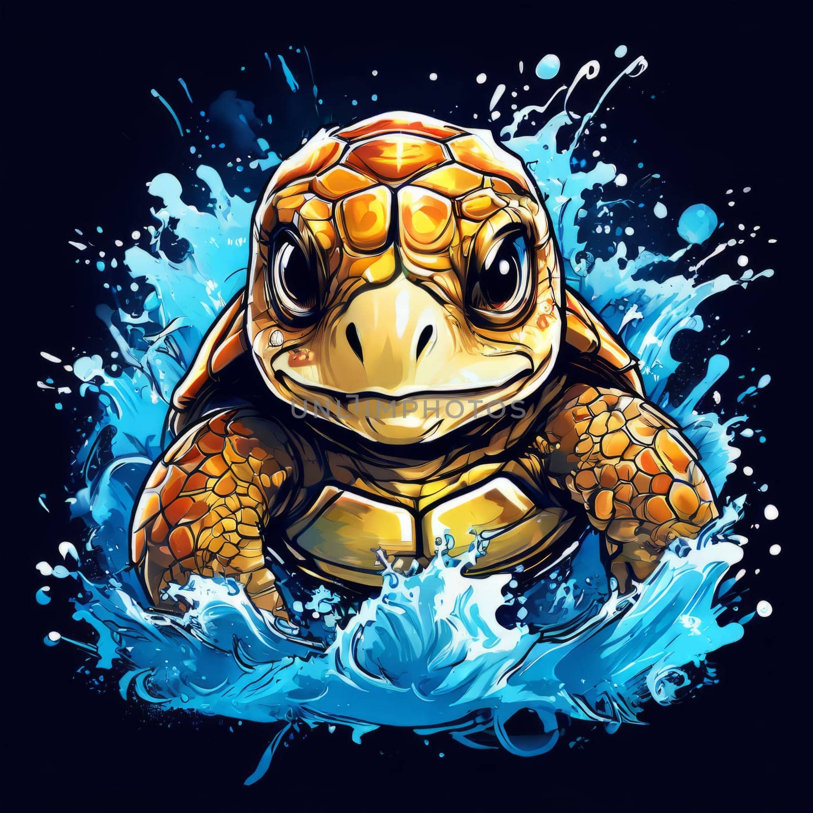 Majestic sea turtle gracefully gliding through crystal clear waters of ocean. For educational materials for kids, game design, animated movies, tourism, stationery, Tshirt design, clothing design. by Angelsmoon