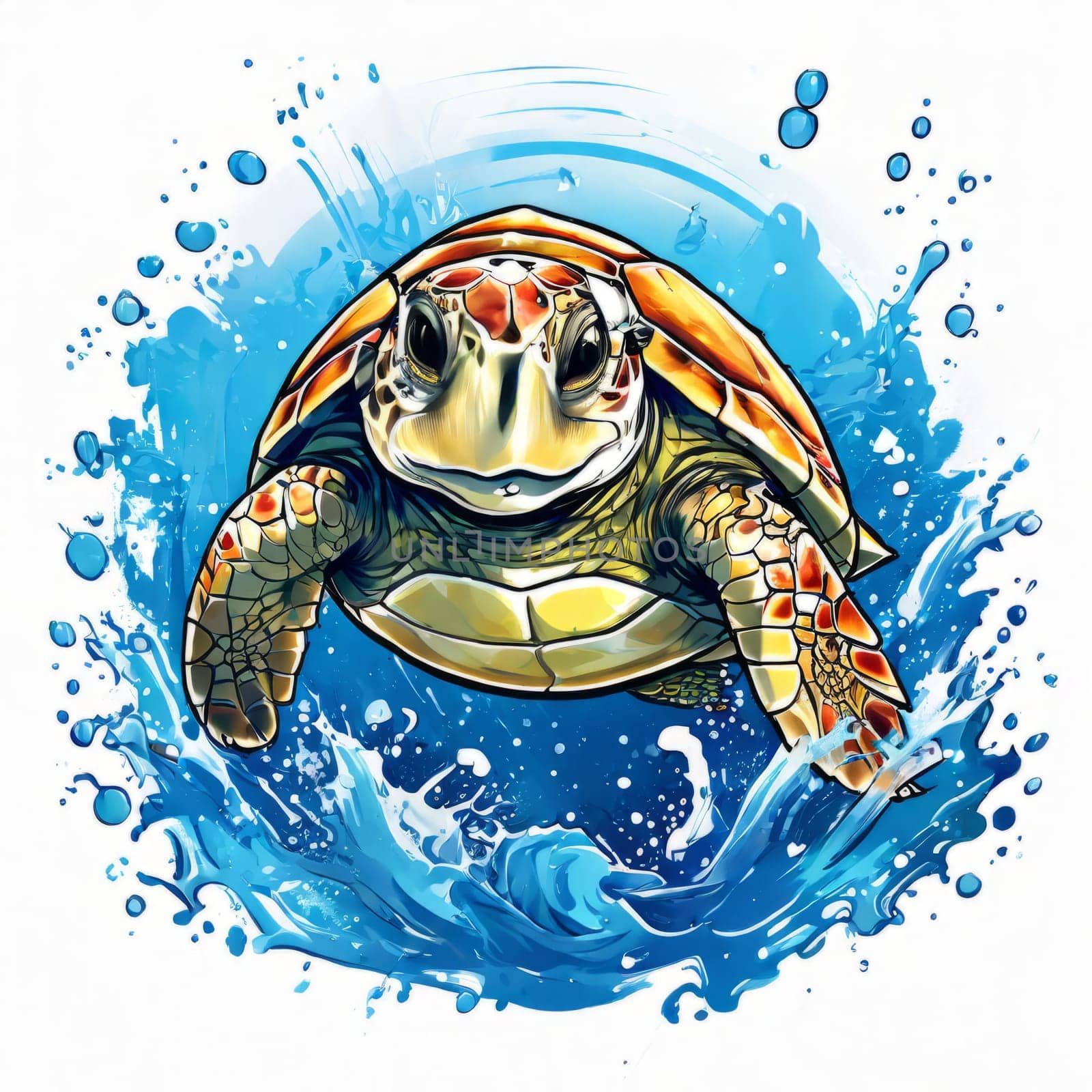 Turtle gracefully swimming in water. For educational materials for kids, game design, animated movies, tourism, stationery, Tshirt design, posters, postcards, childrens books. by Angelsmoon