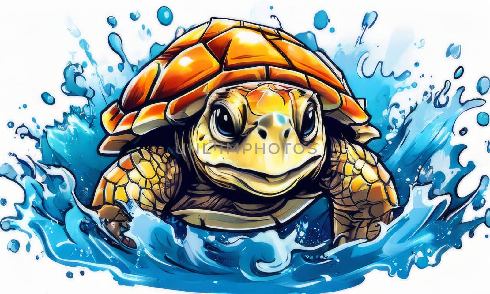 Turtle moves gracefully through water, its movements fluid, effortless. For fashion, clothing design, animal themed clothing advertising, as illustration for interesting clothing style, Tshirt design. by Angelsmoon