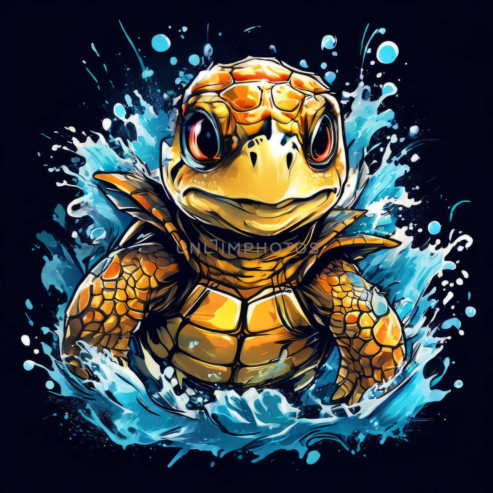 Majestic sea turtle gracefully gliding through crystal-clear waters of ocean. For educational materials for kids, game design, animated movies, tourism, stationery, Tshirt design, clothing design