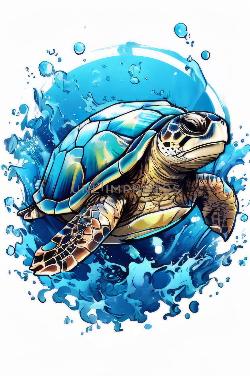 Image of sea turtle on white background. For educational materials for kids, game design, animated movies, tourism, stationery, Tshirt design, posters, postcards, childrens books