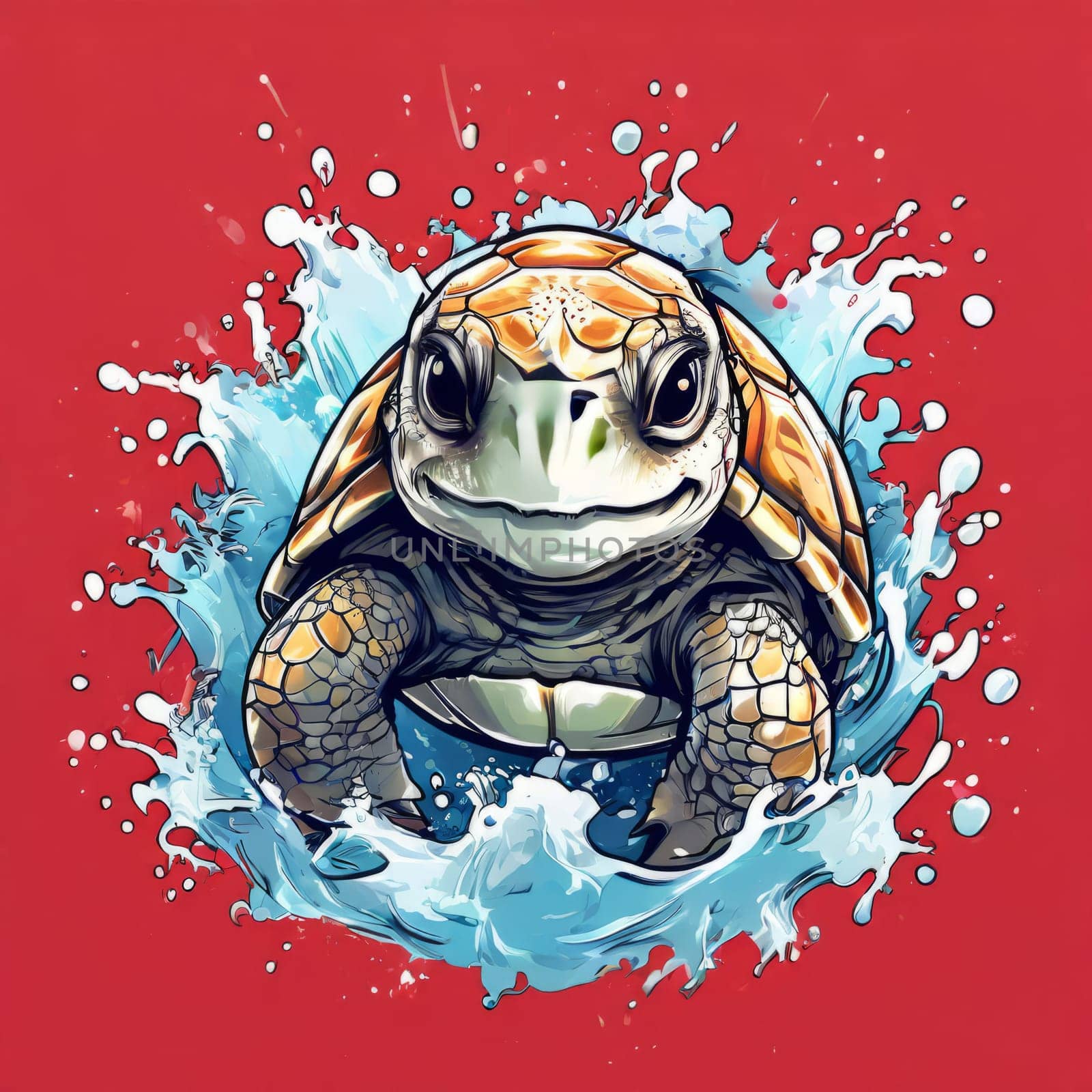 Turtle glides through its aquatic environment, showcasing beauty, tranquility of underwater world. For Tshirt design, posters, postcards, other merchandise with marine theme, childrens books, tourism. by Angelsmoon