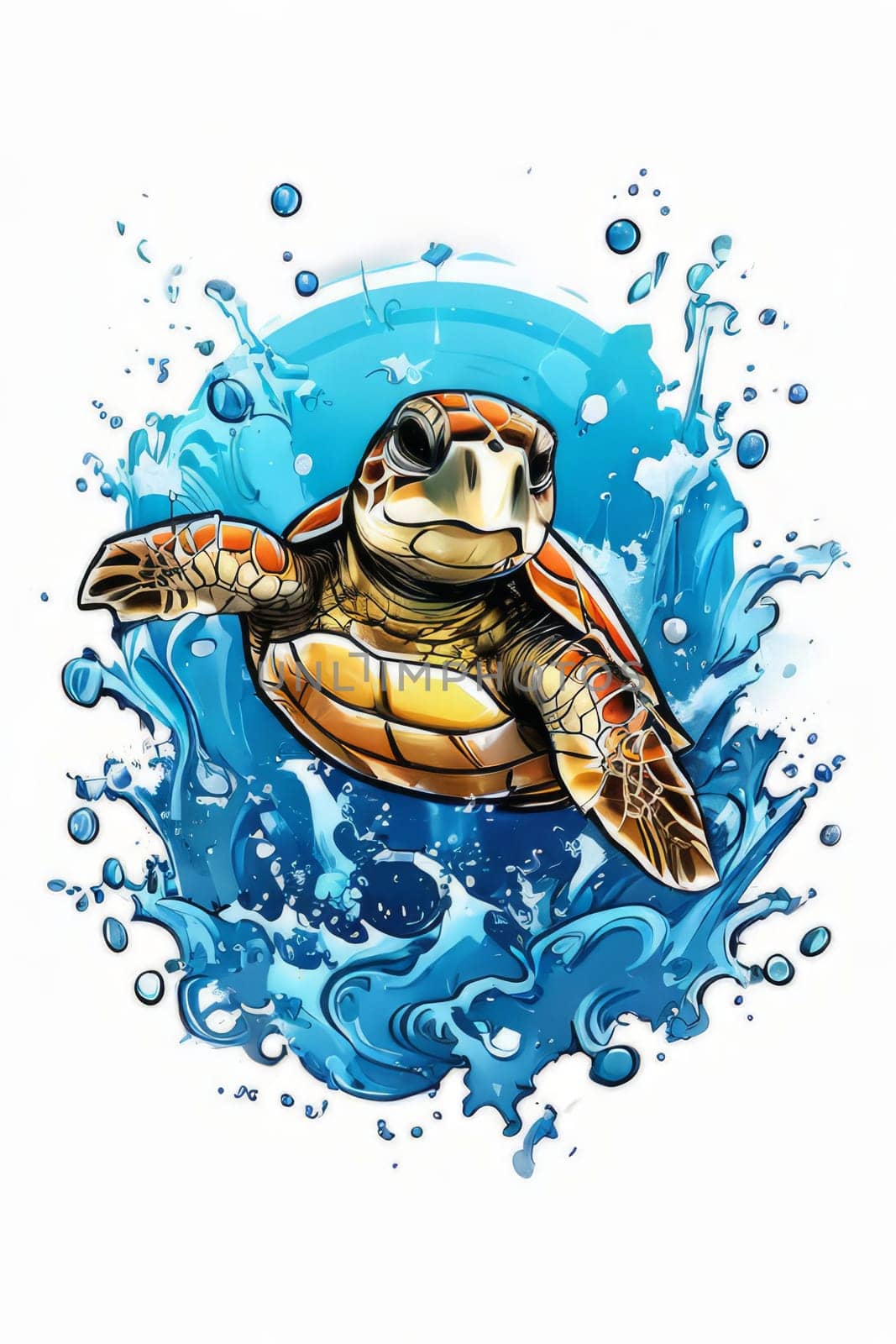 Majestic sea turtle gracefully gliding through crystal-clear waters of ocean. For educational materials for kids, game design, animated movies, tourism, stationery, Tshirt design, clothing design