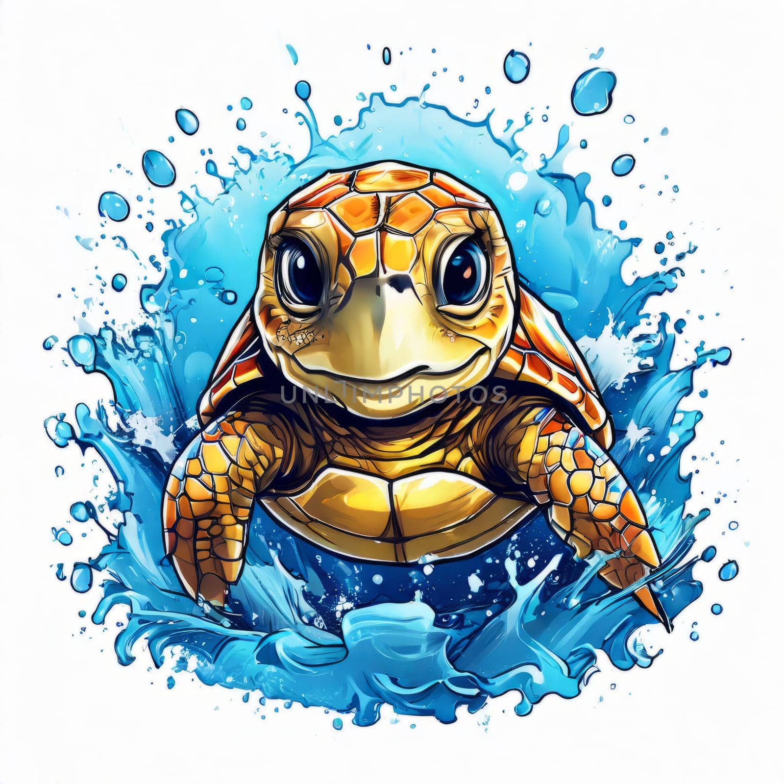 Serene turtle gracefully swimming through water amidst trail of bubbles. For fashion, clothing design, animal themed clothing advertising, as illustration for interesting clothing style,Tshirt design. by Angelsmoon