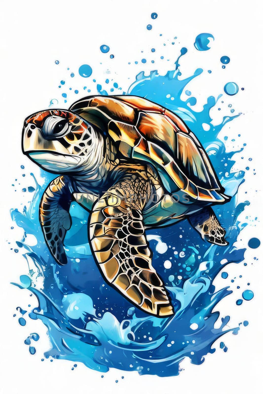 Image of sea turtle on white background. For educational materials for kids, game design, animated movies, tourism, stationery, Tshirt design, posters, postcards, childrens books