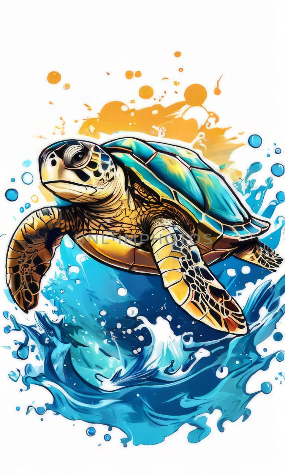 Majestic sea turtle gracefully gliding through crystal clear waters of ocean. For educational materials for kids, game design, animated movies, tourism, stationery, Tshirt design, clothing design. by Angelsmoon