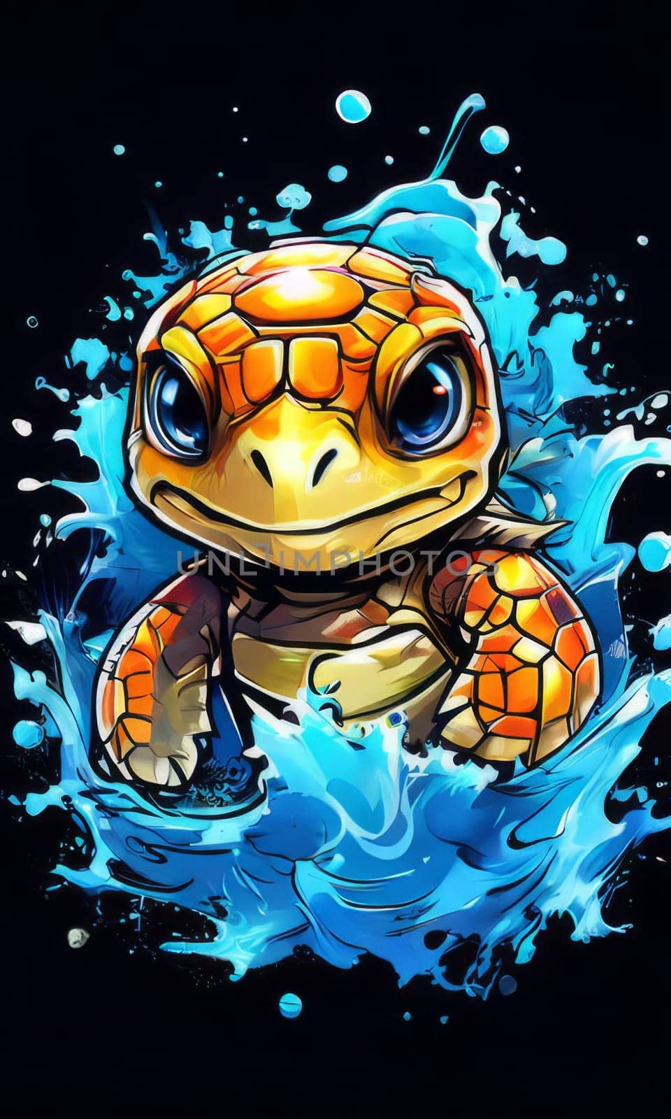Turtle moves gracefully through water, its movements fluid, effortless. For fashion, clothing design, animal themed clothing advertising, as illustration for interesting clothing style, Tshirt design