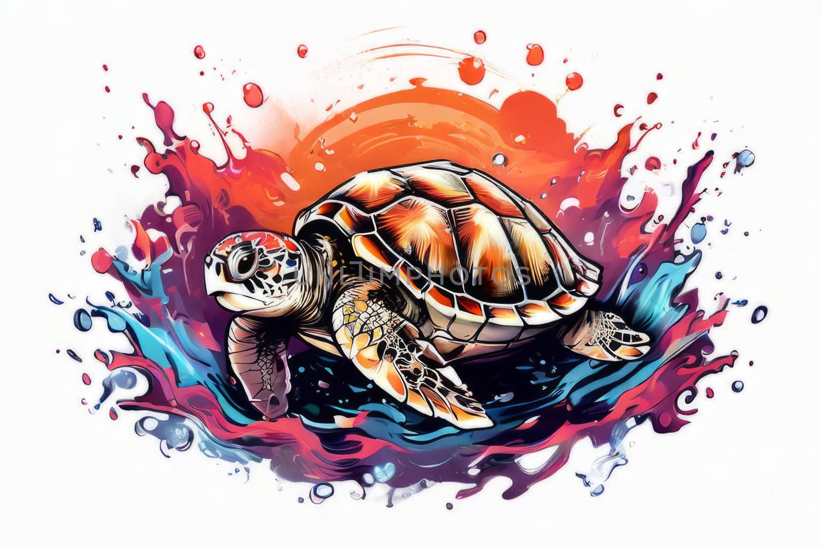 Turtle moves gracefully through water, its movements fluid, effortless. For fashion, clothing design, animal themed clothing advertising, as illustration for interesting clothing style, Tshirt design