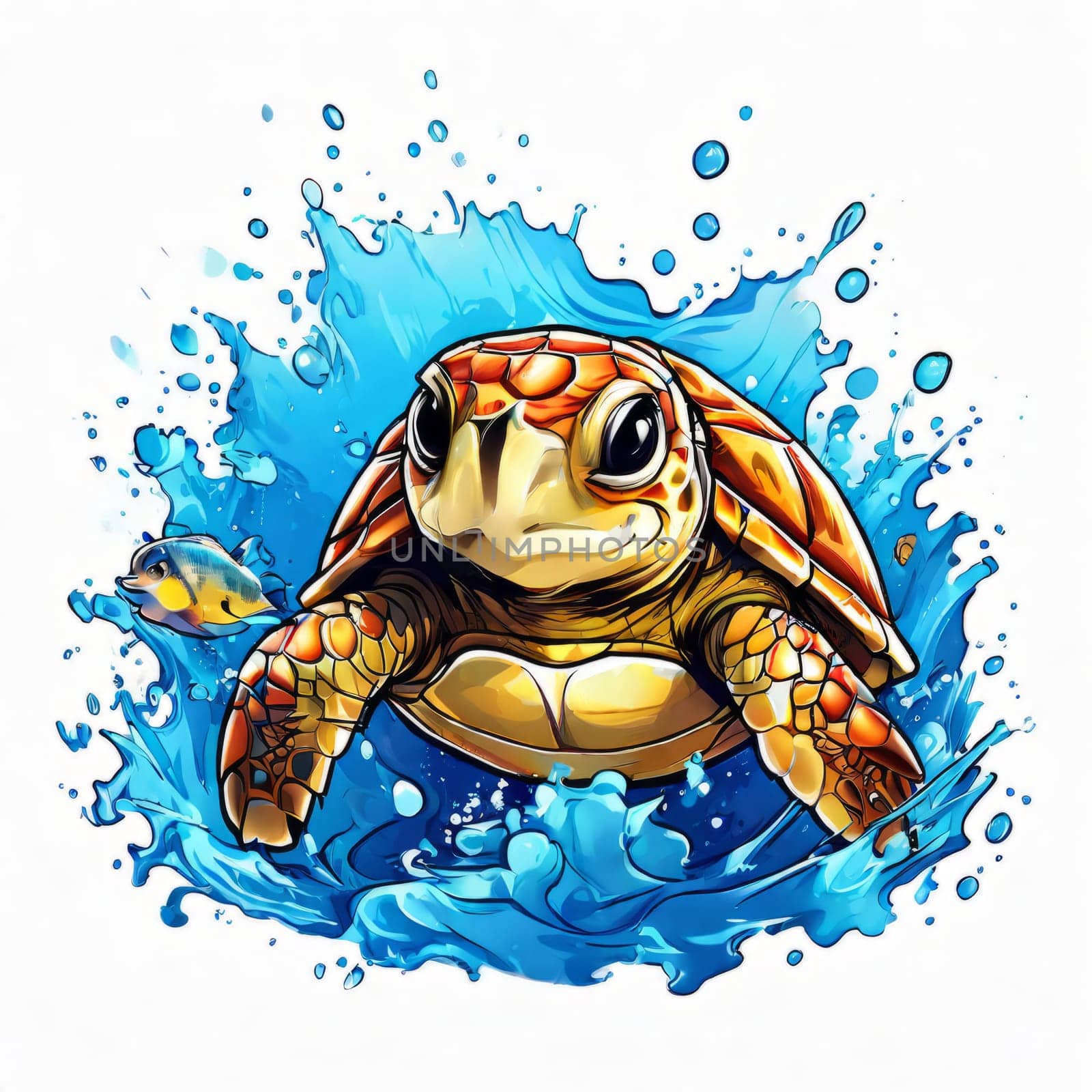 Majestic sea turtle gracefully gliding through crystal clear waters of ocean. For educational materials for kids, game design, animated movies, tourism, stationery, Tshirt design, clothing design. by Angelsmoon