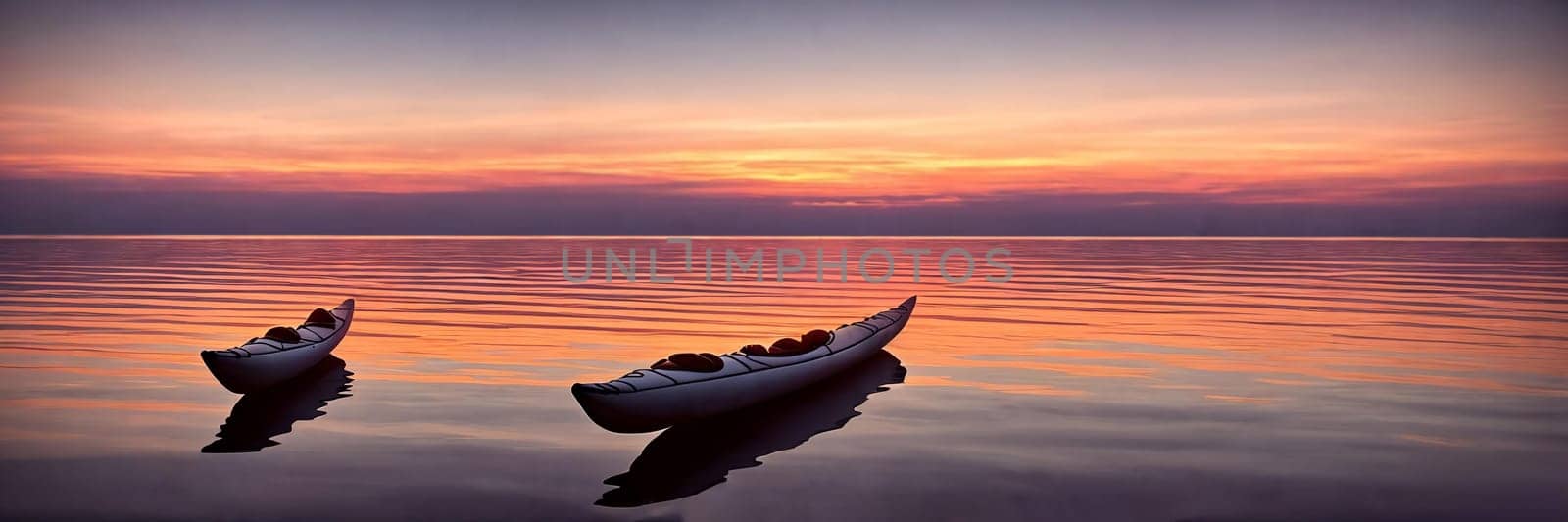 A kayak rests on the shore of a tranquil beach. by GoodOlga