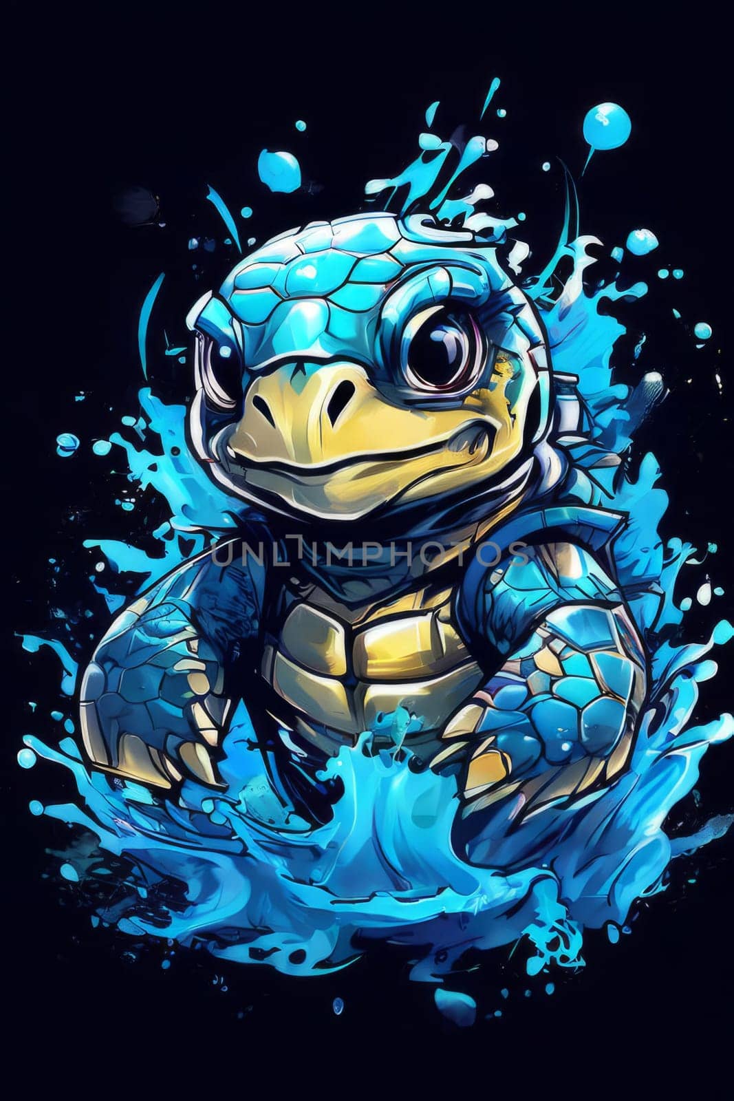 Majestic sea turtle gracefully gliding through crystal-clear waters of ocean. For educational materials for kids, game design, animated movies, tourism, stationery, Tshirt design, clothing design