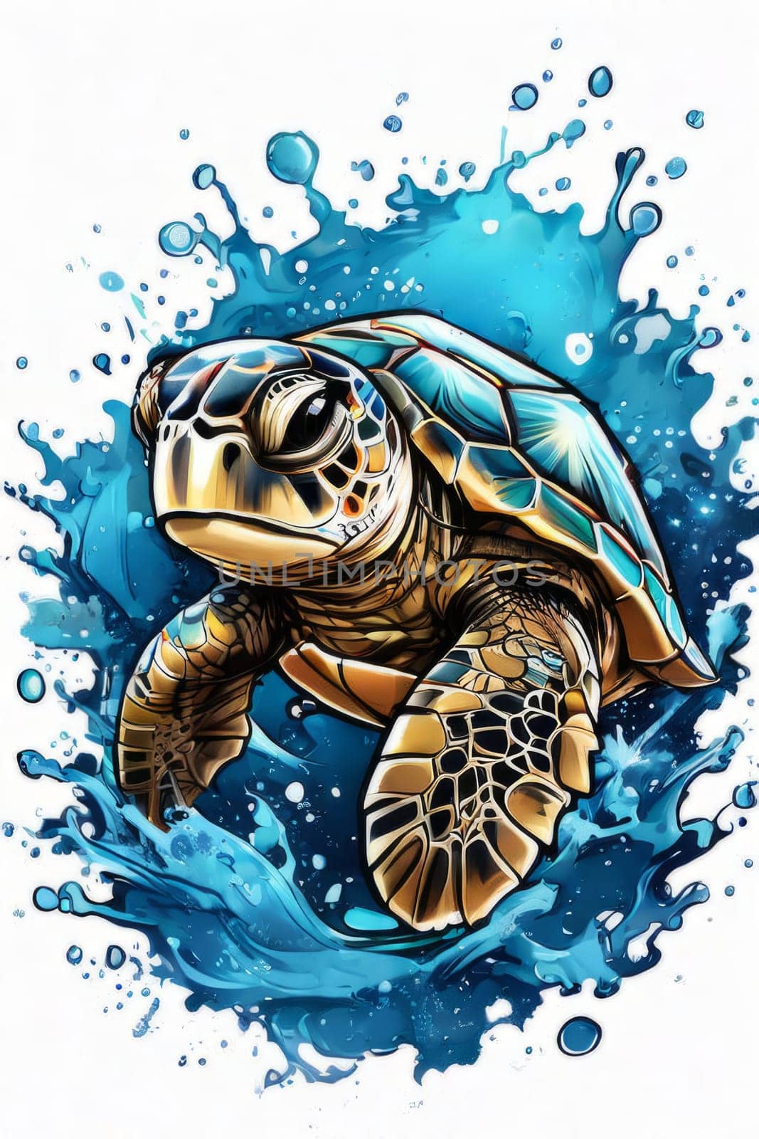 Image of sea turtle on white background. For educational materials for kids, game design, animated movies, tourism, stationery, Tshirt design, posters, postcards, childrens books
