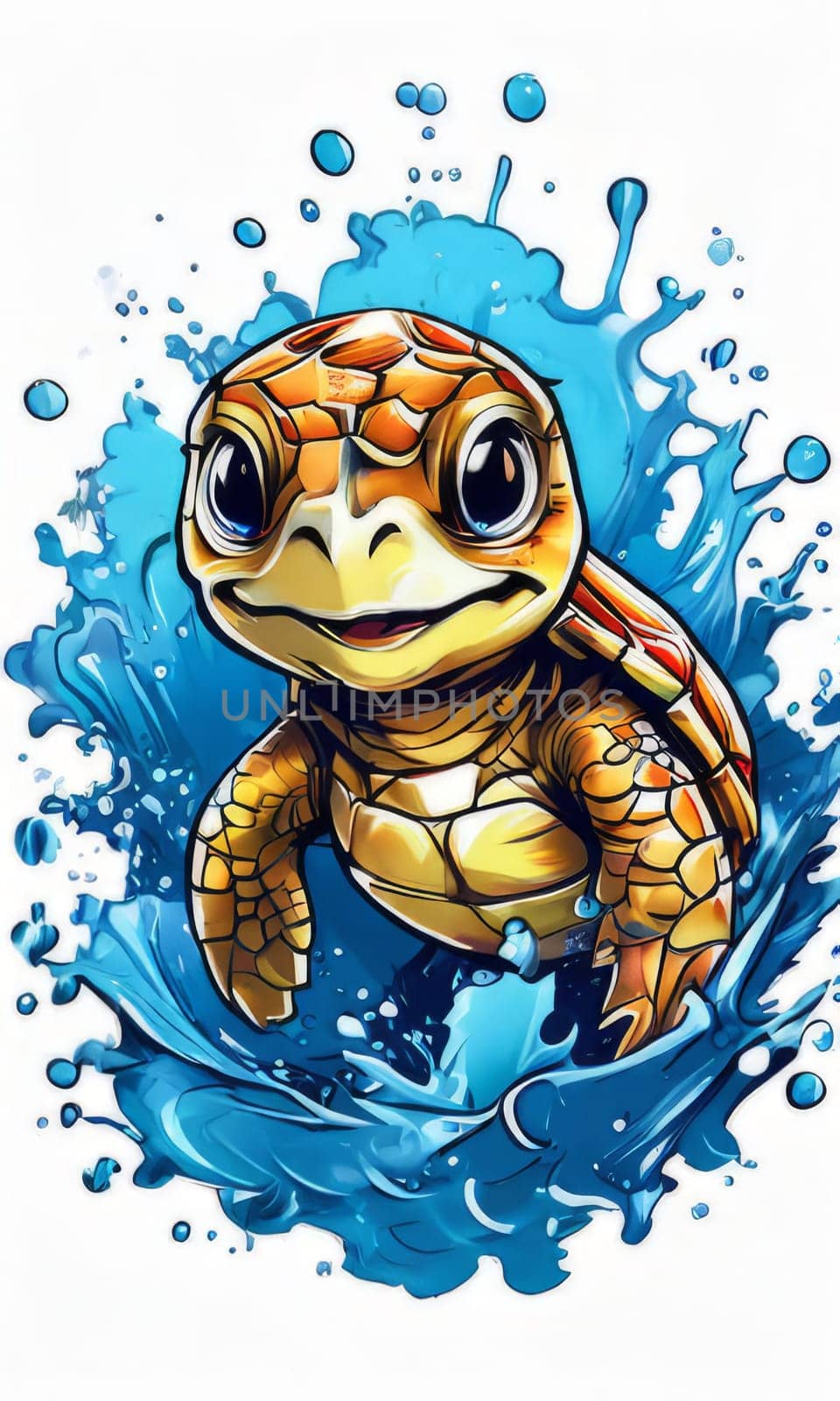 Turtle moves gracefully through water, its movements fluid, effortless. For fashion, clothing design, animal themed clothing advertising, as illustration for interesting clothing style, Tshirt design
