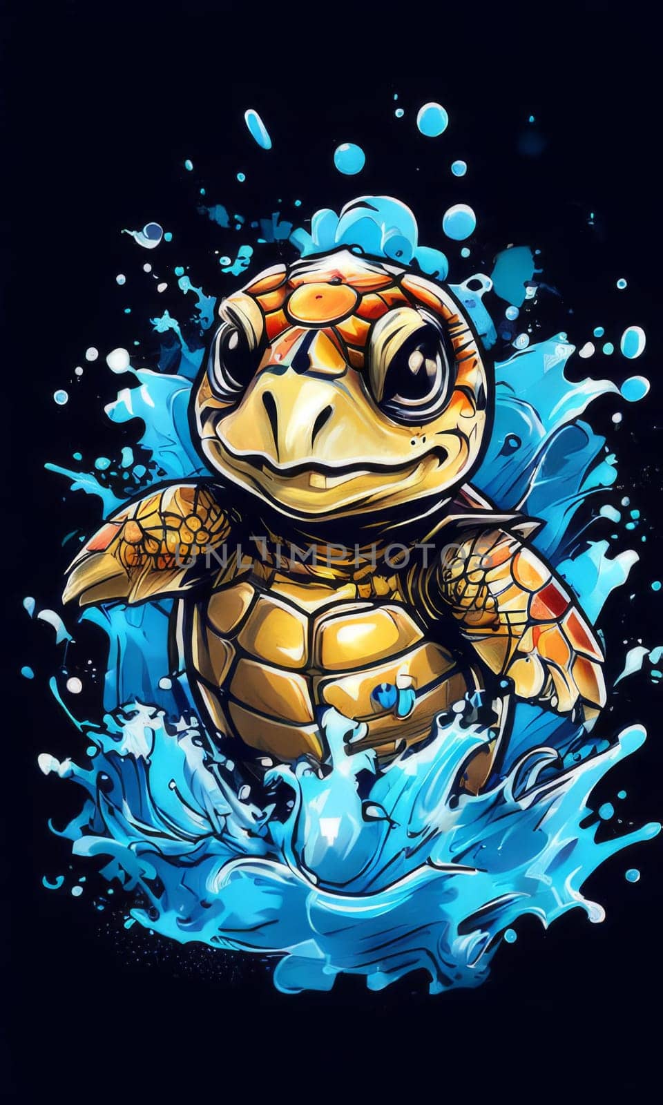 Exquisite image showcasing serene turtle gliding through crystal-clear blue waters of ocean. For fashion, clothing design, animal themed clothing advertising, Tshirt design