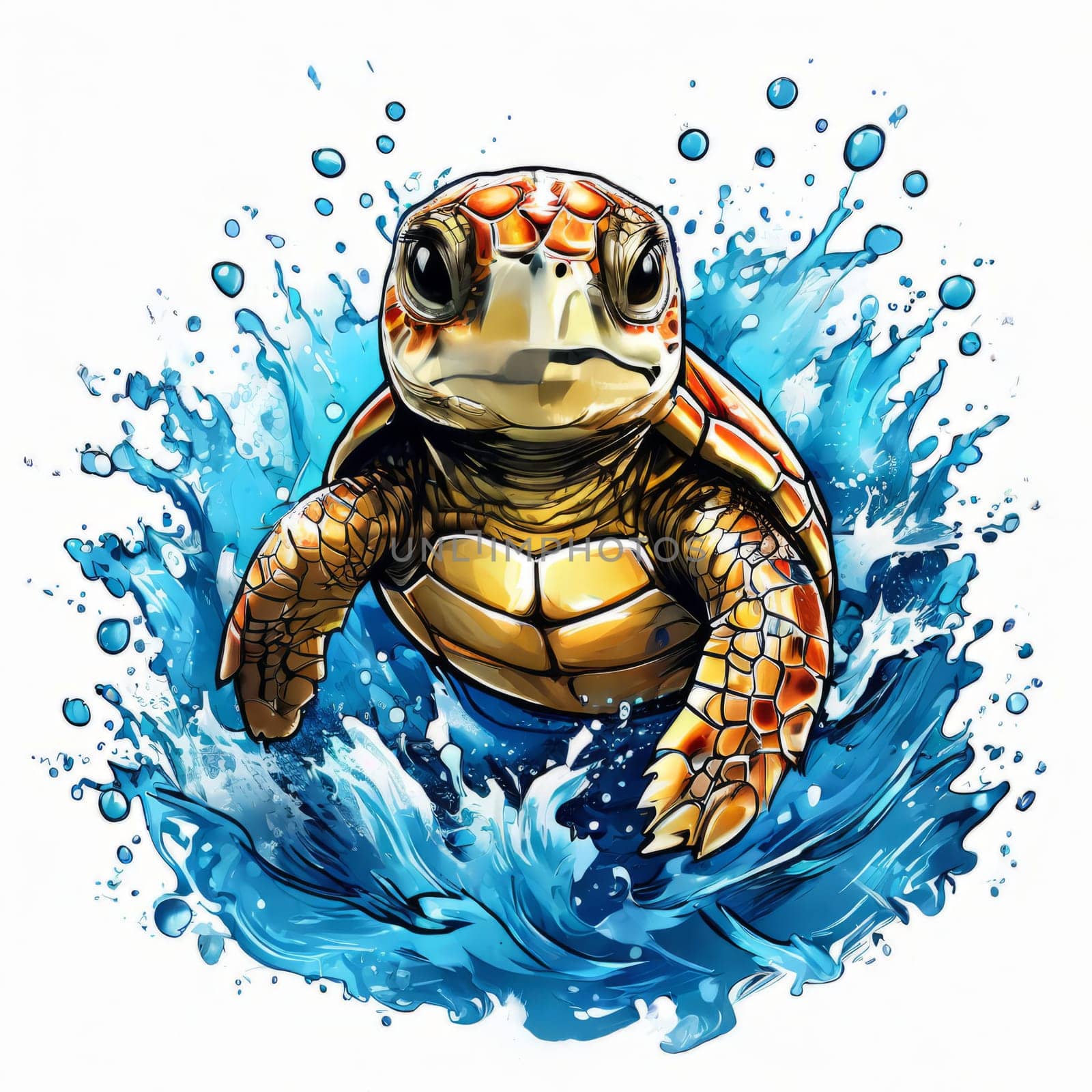 Majestic sea turtle gracefully gliding through crystal-clear waters of ocean. For educational materials for kids, game design, animated movies, tourism, stationery, Tshirt design, clothing design