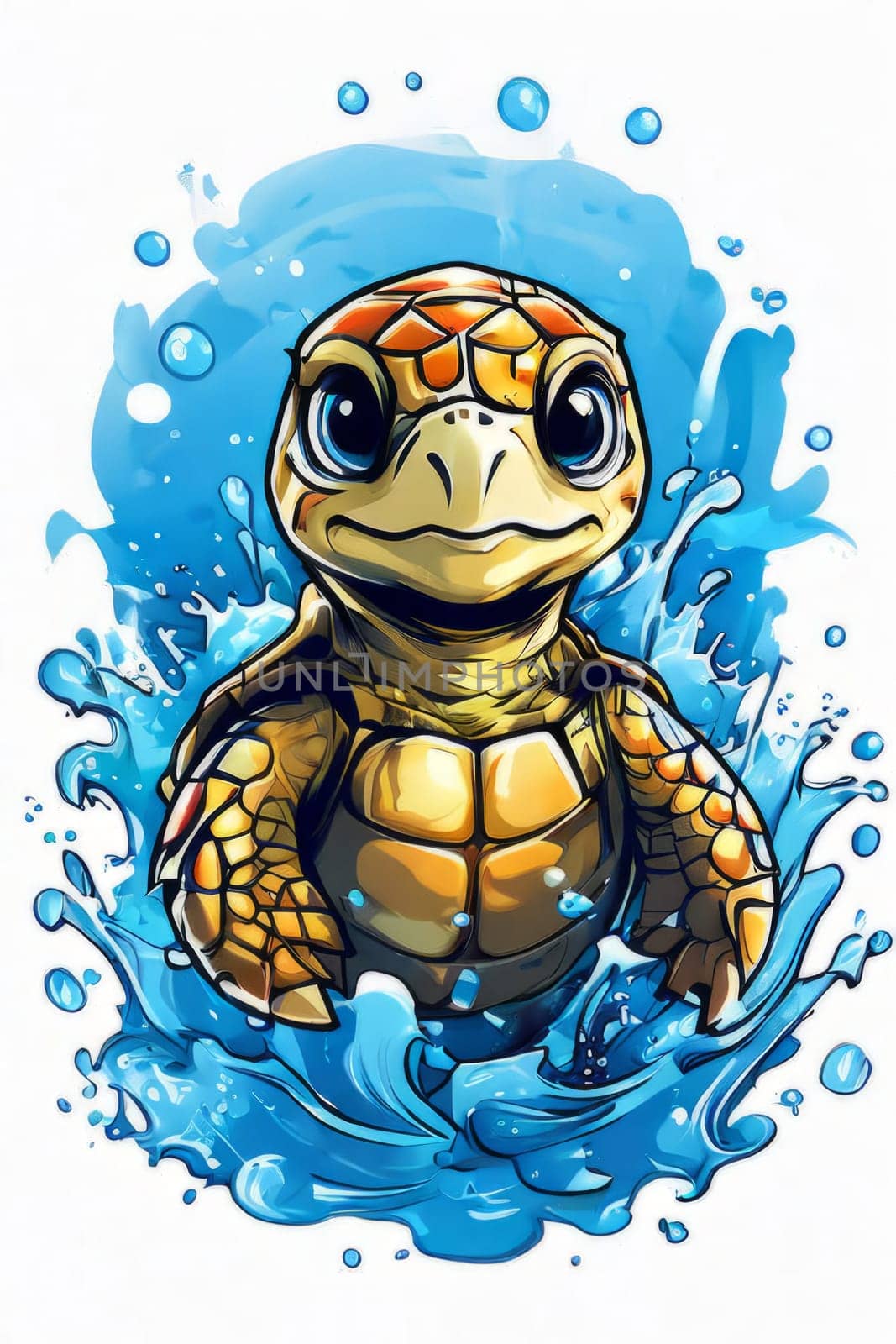 Image of sea turtle on white background. For educational materials for kids, game design, animated movies, tourism, stationery, Tshirt design, posters, postcards, childrens books