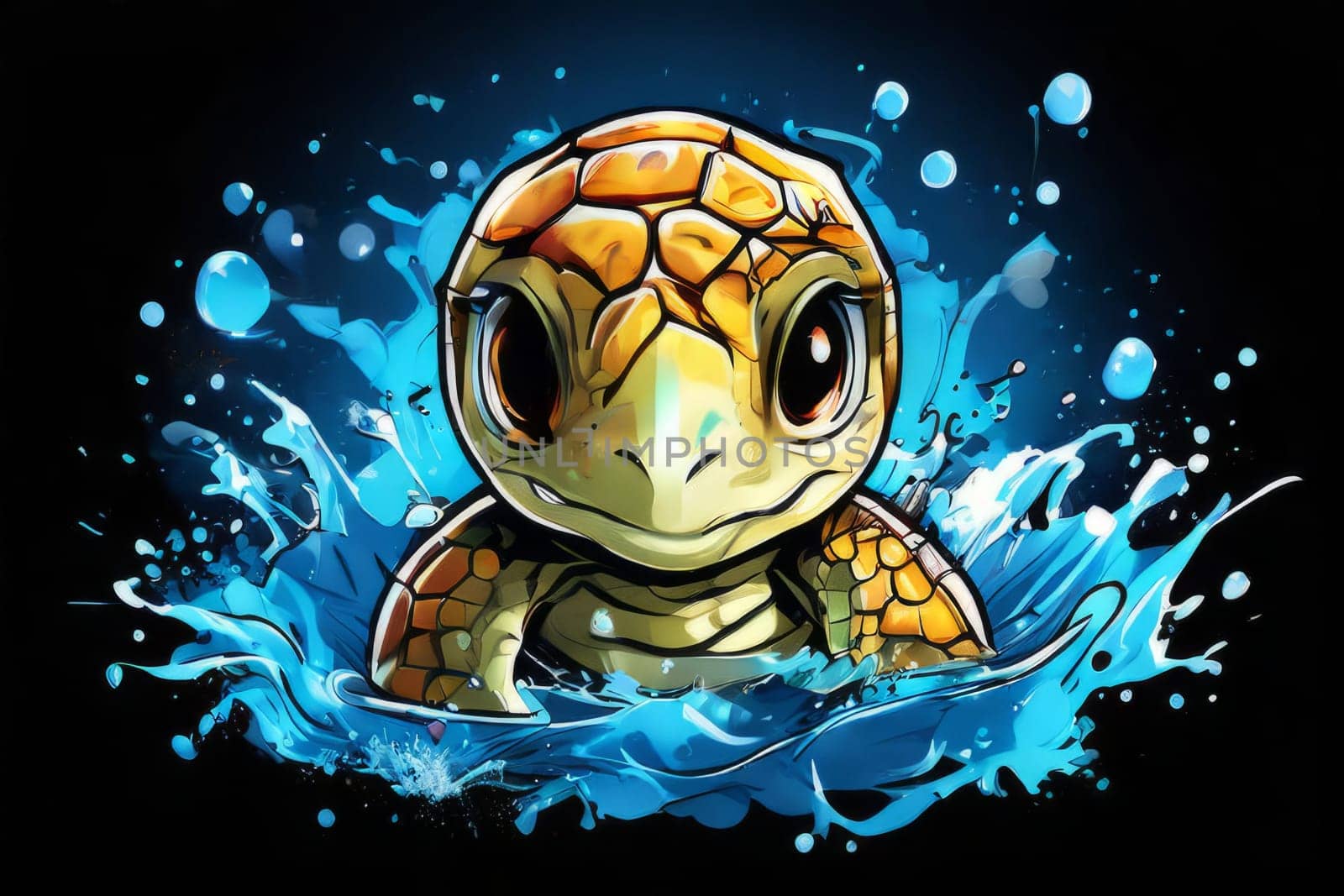 Exquisite image showcasing serene turtle gliding through crystal-clear blue waters of ocean. For fashion, clothing design, animal themed clothing advertising, Tshirt design