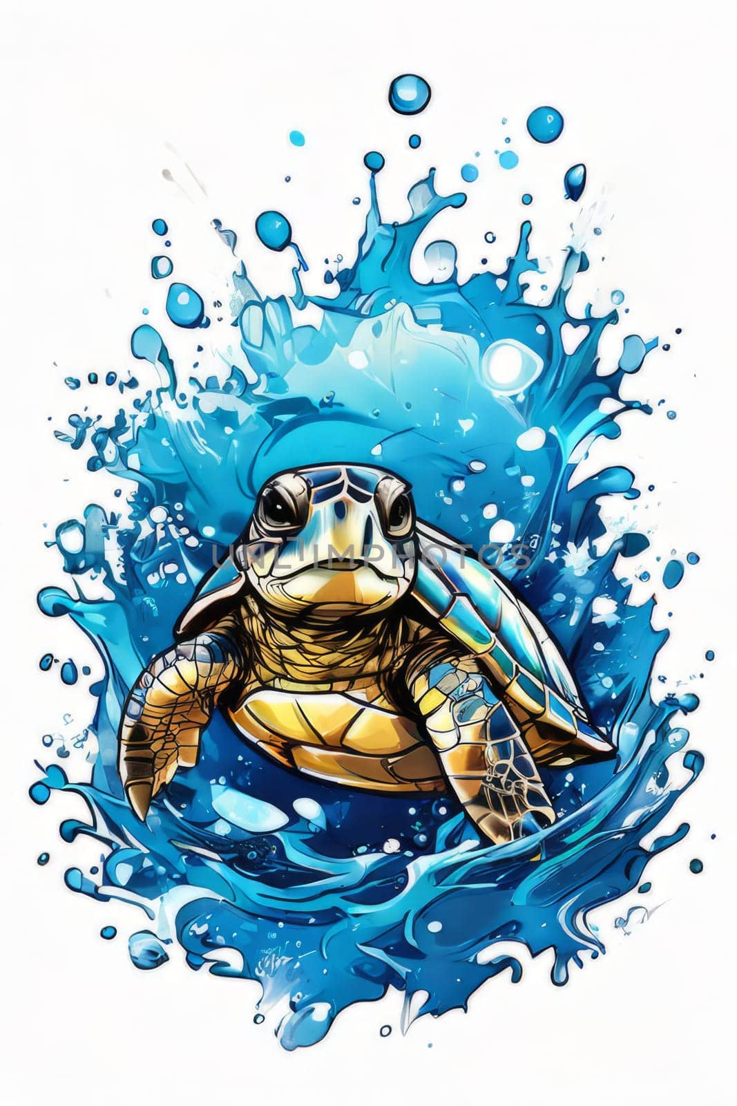 Majestic sea turtle gracefully gliding through crystal-clear waters of ocean. For educational materials for kids, game design, animated movies, tourism, stationery, Tshirt design, clothing design