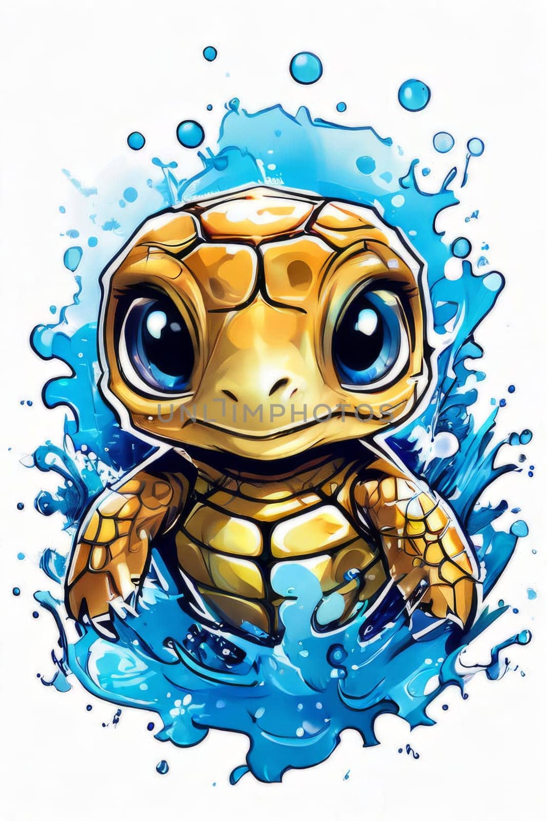 Majestic sea turtle gracefully gliding through crystal-clear waters of ocean. For educational materials for kids, game design, animated movies, tourism, stationery, Tshirt design, clothing design