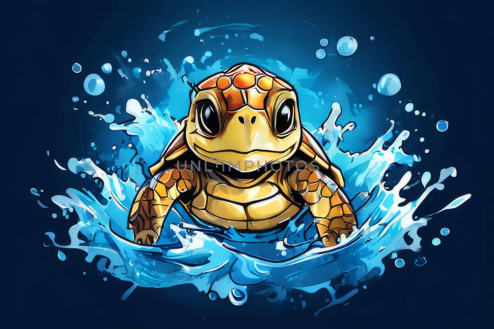 Turtle glides through its aquatic environment, showcasing beauty, tranquility of underwater world. For Tshirt design, posters, postcards, other merchandise with marine theme, childrens books, tourism. by Angelsmoon